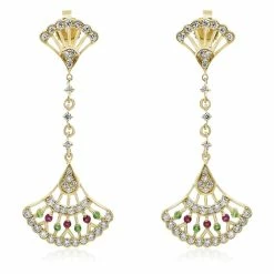 Promo 🎉 Monary Mixed Colors Gemstone & Diamond Fashion Dangle Earrings Set in 14K Yellow Gold for 👩 women ⭐