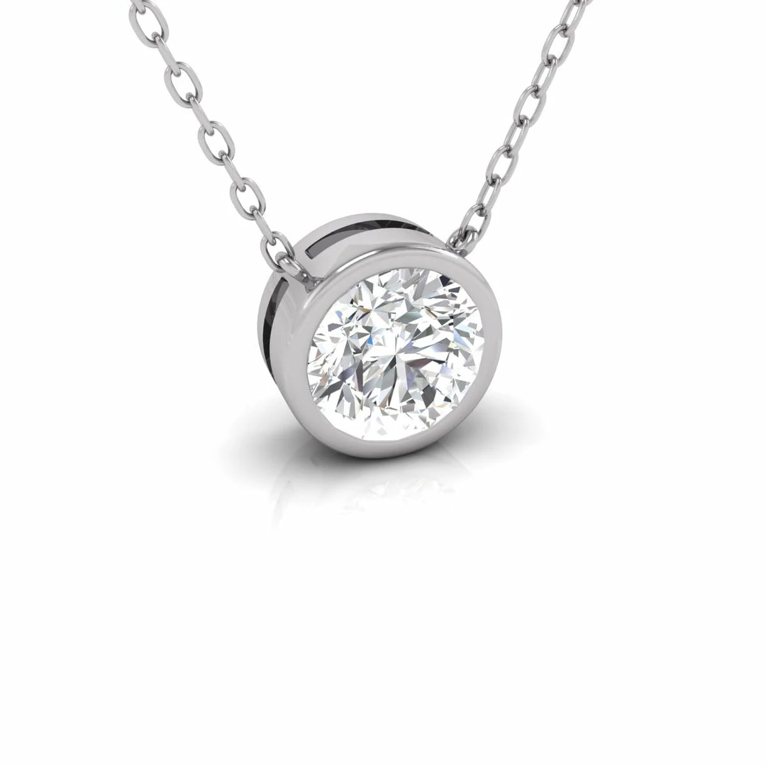 Promo π Monary Lab Grown 3/4 CTW Round Bezel Set Diamond Solitaire Pendant in 14K White Gold for π© women π - Image 4