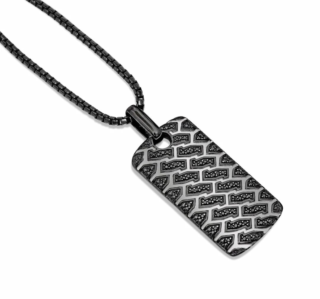 Coupon π Monary Fast Track Black Rhodium Plated Sterling Silver Tire Tread Black Diamond Tag for men β¨ - Image 4