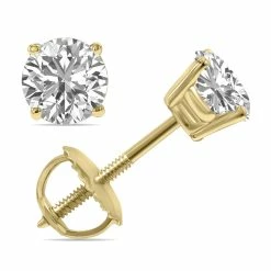 Best Sale 🎁 Monary Lab Grown 1 Carat Total Weight Diamond Solitaire Earrings in 14K Yellow Gold (F-G Color, VVS1-VVS2 Clarity) for 👩 women ⭐