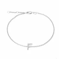Deals 🎁 Monary Silver Diamond 'f" Initial Bracelet 7+1" for 👩 women 🛒