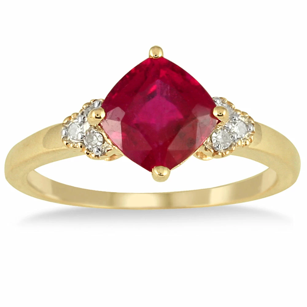 Promo β¨ Monary 2.25 Carat Cushion Cut Ruby and Diamond Ring in 10K Yellow Gold for π© women π€©