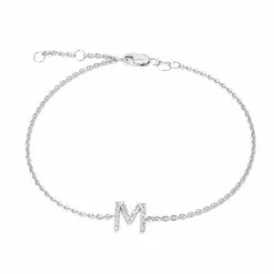 Hot Sale 🧨 Monary Silver Diamond "M" Initial Bracelet 7+1" for 👩 women 🔔