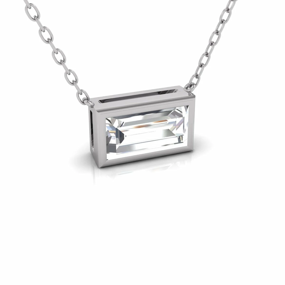 Buy π― Monary Lab Grown 1/4 CTW Baguette Bezel Set Diamond Solitaire Pendant in 14K White Gold for π© women π - Image 4