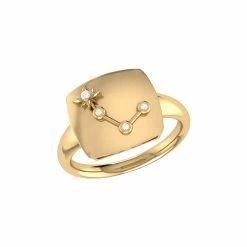 Best Pirce 😉 Monary Aries Ram Diamond Constellation Signet Ring in 14K Yellow Gold Vermeil on Sterling Silver for 👩 women 😉