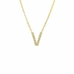 Budget 🤩 Monary Silver Diamond Initial "V" Necklace W/18k Yg Plate for 👩 women 💯