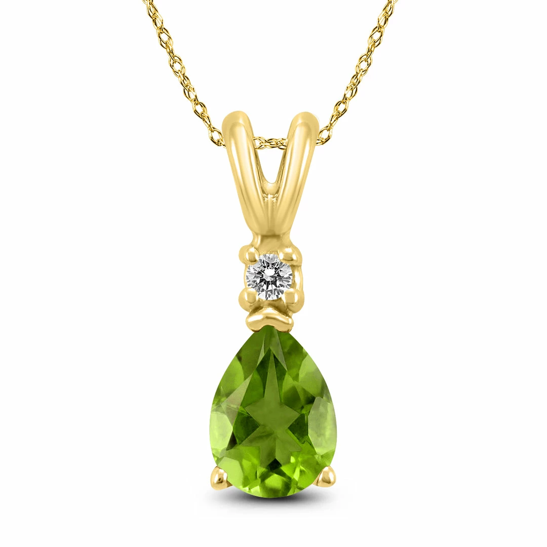 Wholesale π₯° Monary 14K Yellow Gold 6x4MM Pear Peridot and Diamond Pendant for π© women π