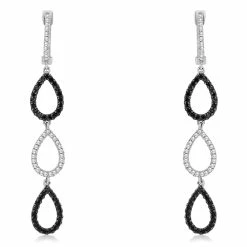 Coupon 😀 Monary Black & White Diamond Dangle Earrings Set in 14K White Gold for 👩 women 😉