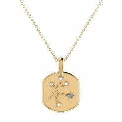 Wholesale ⭐ Monary Sagittarius Archer Blue Topaz & Diamond Constellation Tag Pendant Necklace in 14K Yellow Gold Vermeil on Sterling Silver for 👩 women 🥰