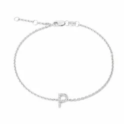 Cheapest 🔔 Monary Silver Diamond "P" Initial Bracelet 7+1" for 👩 women 🧨