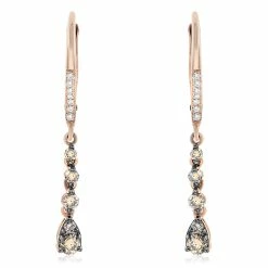 Buy 🌟 Monary Brown & White Diamond Dangle Earrings Set in 14K Rose Gold for 👩 women ✨