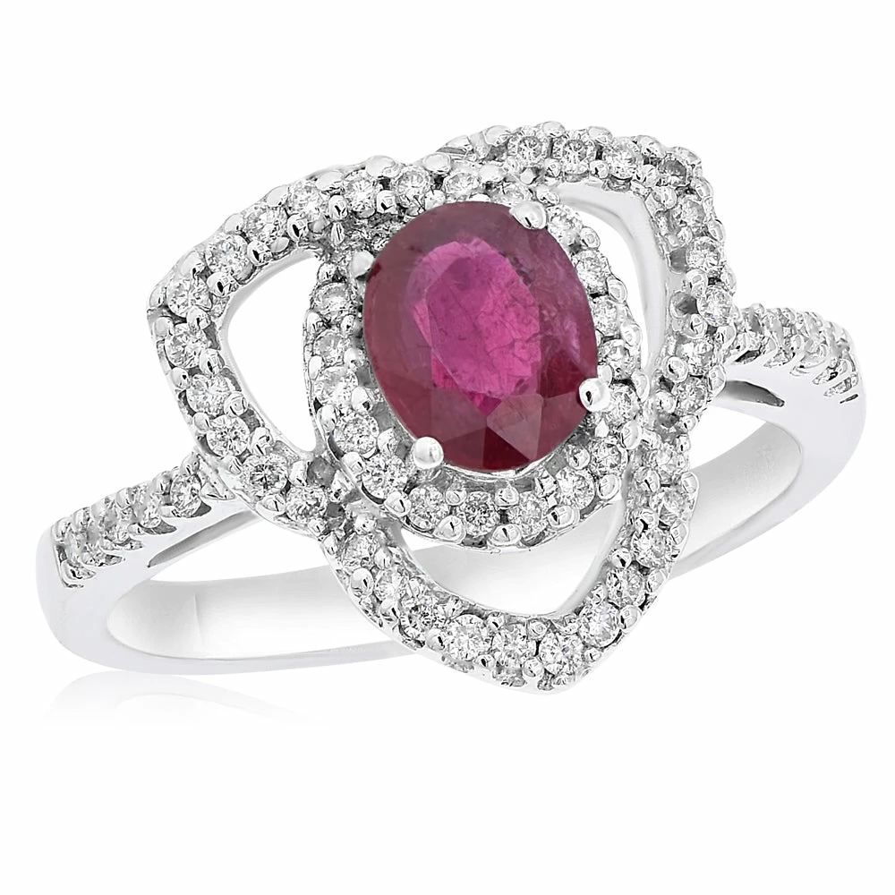Buy 𧨠Monary Red Ruby & Diamond Ring - Set in 18K White Gold for π© women π₯