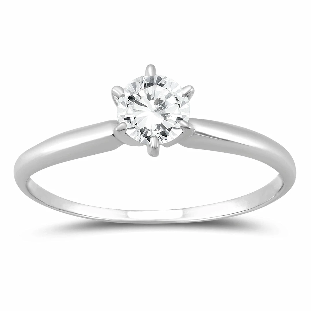Discount π Monary Almost 1/2 Carat Round Diamond Solitaire Ring in 14K White Gold for π© women 𧨠- Image 2