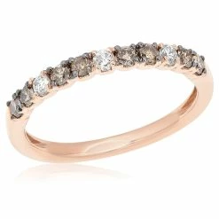Hot Sale 😉 Monary White & Brown Diamond Prong Set Fashion Ring Set in 14K Rose Gold for 👩 women 😉