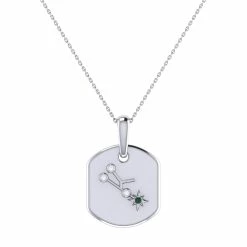 Top 10 ✔️ Monary Taurus Bull Emerald & Diamond Constellation Tag Pendant Necklace in Sterling Silver for 👩 women 👍