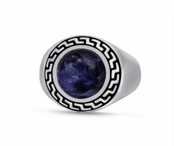Deals 🔥 Monary Dark Blue Sodalite Stone Signet Ring in Black Rhodium Plated Sterling Silver for men 💯
