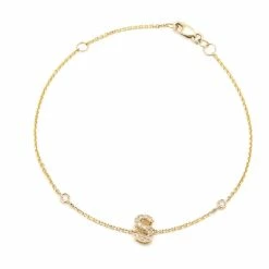 New ⌛ Monary Diamond Initial Fashion Bracelet "S" (14k) (6+1") for 👩 women 💯