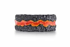 Wholesale ⭐ Monary Fire in My Soul Black Rhodium Plated Sterling Silver Textured Red Orange Enamel Band Ring for men ✔️
