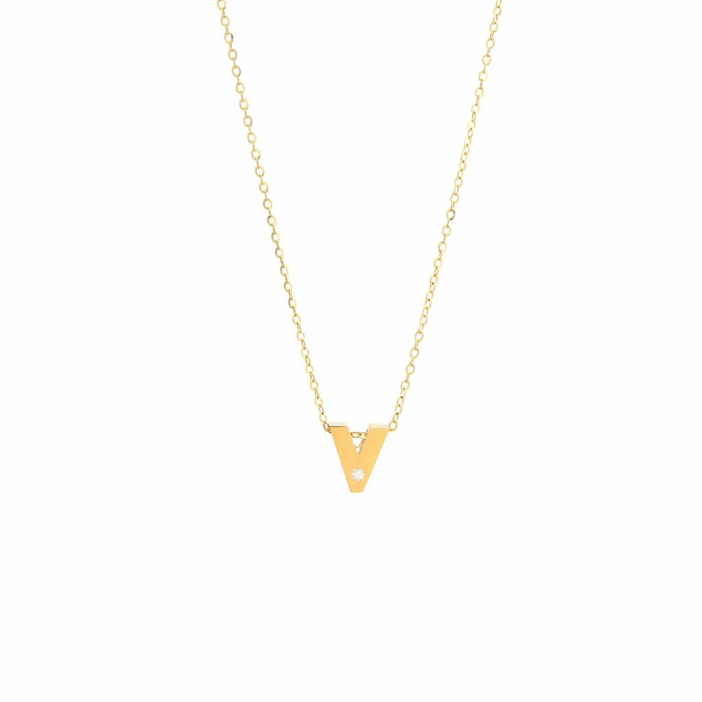 Brand new π₯° Monary 14k Yg Initial V W/ Diamond And Chain (16+2") for π© women π