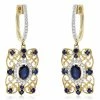 Deals 🤩 Monary Blue Sapphire & Diamond Dangle Earrings Set in 14K Yellow Gold for 👩 women ✨