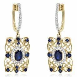 Deals 🤩 Monary Blue Sapphire & Diamond Dangle Earrings Set in 14K Yellow Gold for 👩 women ✨