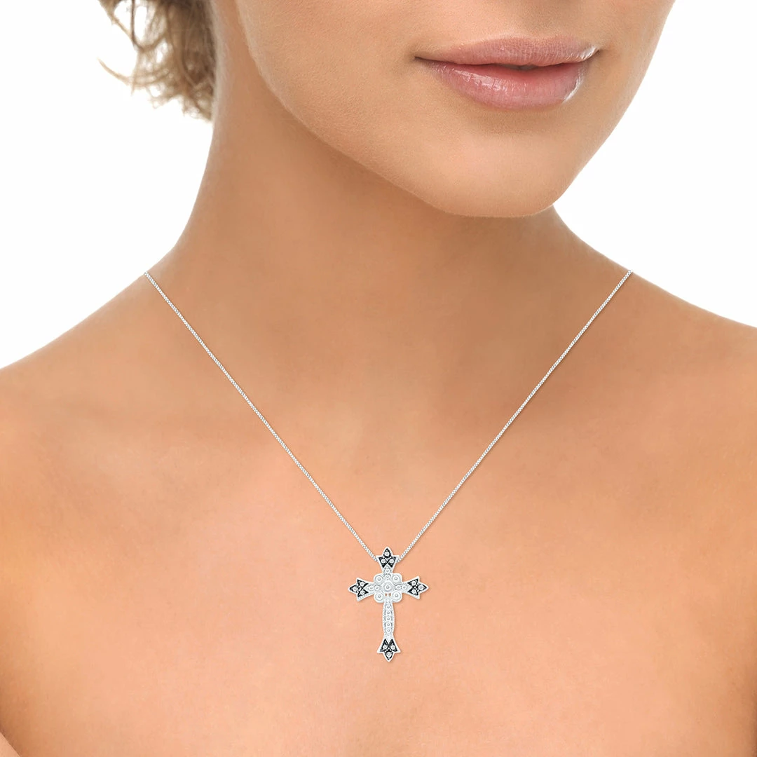 Cheapest π₯ Monary 1/4 Carat TW Diamond Cross Pendant with Black Rhodium in .925 Sterling Silver for π© women π - Image 4