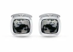 Deals 😍 Monary Tree Agate Stone Cufflinks in Black Rhodium Plated Sterling Silver for men ⭐