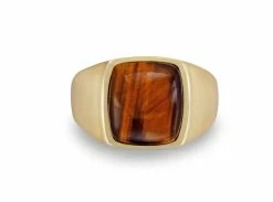 Buy 🌟 Monary Chatoyant Yellow Tiger Eye Signet Ring in 14K Yellow Gold Plated Sterling Silver for men 😀