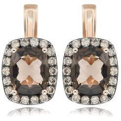 Best Pirce ⭐ Monary Smoky Quartz & Diamond Earrings Set in 14K Rose Gold for 👩 women 🎁