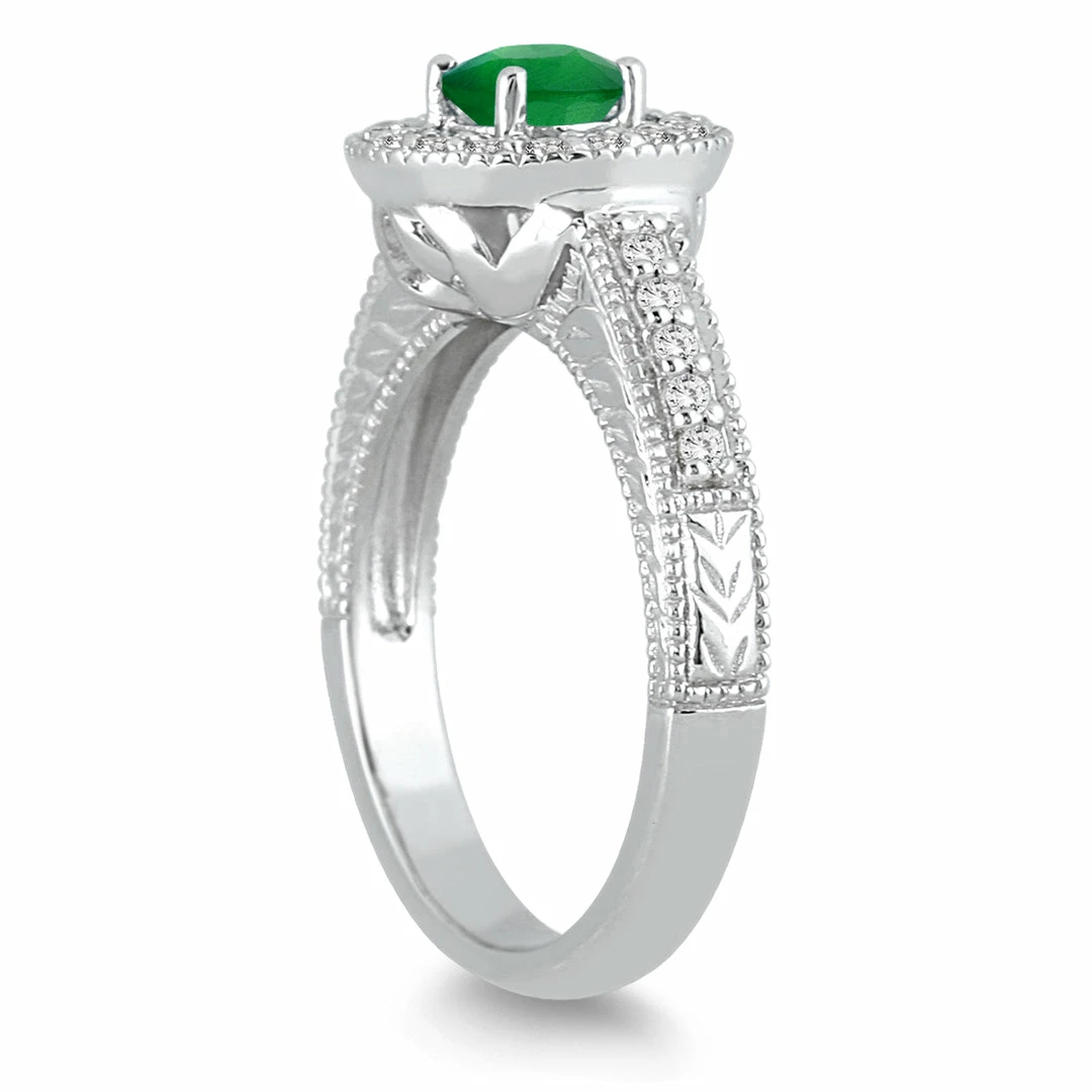Discount π€© Monary Emerald and Diamond Halo Ring in 10K White Gold for π© women π― - Image 2