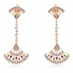Outlet 🥰 Monary Mixed Colors Gemstone & Diamond Fashion Dangle Earrings Set in 14K Rose Gold for 👩 women ⭐