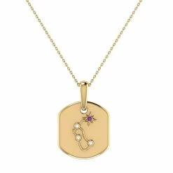 Best deal 👍 Monary Aquarius Water-Bearer Amethyst & Diamond Constellation Tag Pendant Necklace in 14K Yellow Gold Vermeil on Sterling Silver for 👩 women 🧨