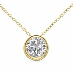 Budget 😍 Monary Lab Grown 3/4 Carat Round Solitaire Diamond Bezel Set Pendant in 14K Yellow Gold (F-G Color, VVS1-VVS2 Clarity) for 👩 women 😉