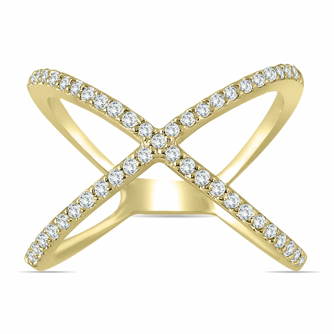 Outlet βοΈ Monary 1/2 Carat TW Diamond Criss Cross X Ring in 10K Yellow Gold (K-L Color, I2-I3 Clarity) for π© women π