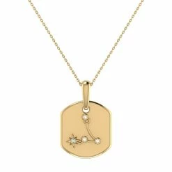 Best Pirce ⌛ Monary Pisces Two Fish Aquamarine & Diamond Constellation Tag Pendant Necklace in 14K Yellow Gold Vermeil on Sterling Silver for 👩 women ⌛