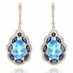 Brand new 😍 Monary Blue Topaz & Diamond Fashion Earrings Set in 14K Yellow Gold for 👩 women 🎁