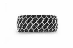 Cheap 🔔 Monary Fast Track Black Rhodium Plated Sterling Silver Tire Tread Black Diamond Band Ring for men 🛒