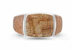 Outlet ✔️ Monary Light Brown Picasso Jasper Stone Signet Ring in Brown Rhodium Plated Sterling Silver for men ✨
