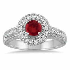 Top 10 π₯ Monary Ruby and Diamond Halo Ring in 10K White Gold for π© women π