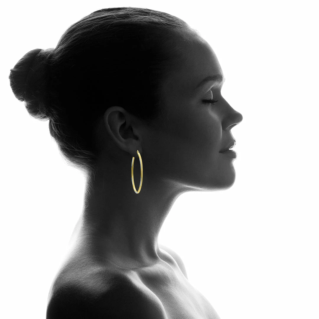 Outlet 𧨠Monary 14K Yellow Gold Two Toned Hoop Earrings with Diamond Cut Rhodium Accents (42mm) for π© women βοΈ - Image 4