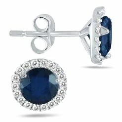 Outlet 🔥 Monary Sapphire and Diamond Stud Earrings in 14K White Gold for 👩 women 👏