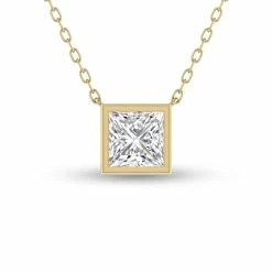 Best Sale 😀 Monary Lab Grown 1/2 CTW Princess Cut Bezel Set Diamond Solitaire Pendant in 14K Yellow Gold for 👩 women ❤️