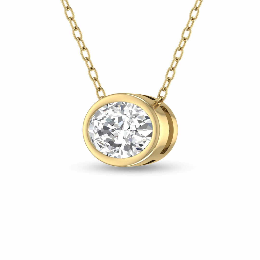 Best deal π Monary Lab Grown 1/4 CTW Oval Bezel Set Diamond Solitaire Pendant in 14K Yellow Gold for π© women β - Image 2