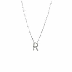 Buy 🔔 Monary Silver Diamond Initial "R" Necklace for 👩 women 😀
