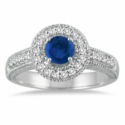Cheap 🔥 Monary Sapphire and Diamond Halo Ring in 10K White Gold for 👩 women 😍