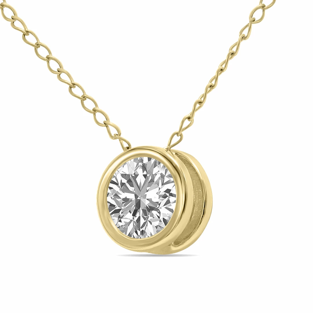 Wholesale β Monary Lab Grown 1/2 Carat Round Solitaire Diamond Bezel Set Pendant in 14K Yellow Gold (F-G Color, VVS1-VVS2 Clarity) for π© women π - Image 2