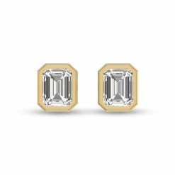 Budget 🎉 Monary Lab Grown 1/4 CTW Emerald Bezel Set Diamond Solitaire Earrings in 14K Yellow Gold for 👩 women 👍