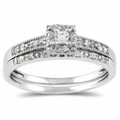 Budget ⌛ Monary 1/3 CTW Princess Diamond Bridal Set in 10K White Gold for 👩 women 😉
