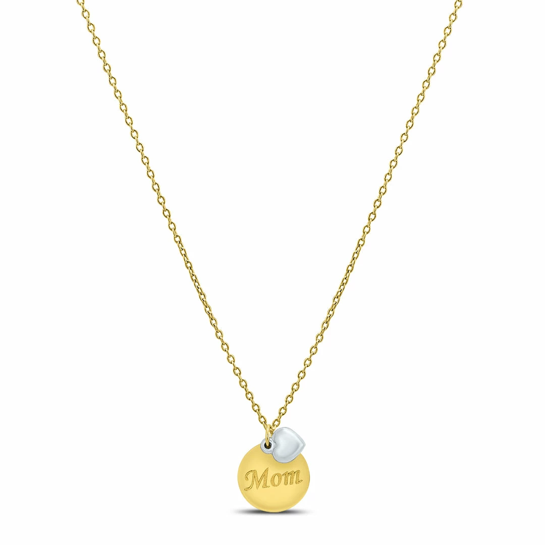 New 𧨠Monary Round Disc and Heart Charm MOM Necklace in 10K Yellow Gold and 10K White Gold for π© women π
