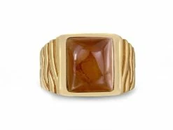 Flash Sale 👍 Monary Cracked Agate Stone Signet Ring in Brown Rhodium & 14K Yellow Gold Plated Sterling Silver for men ✨